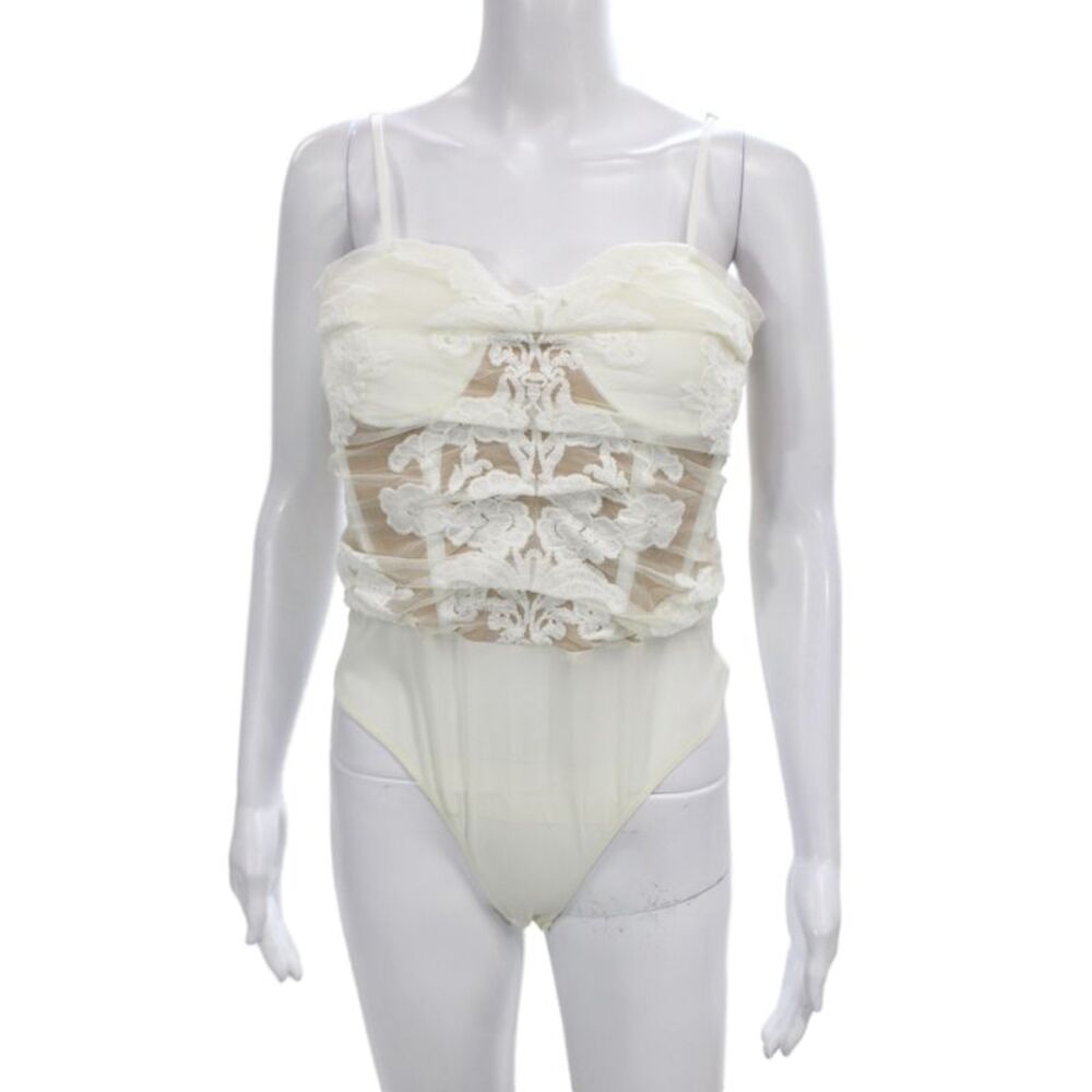 Promesa Women Corselette Floral Sweetheart Neck Sleeveless Bodysuit Ivory Size M